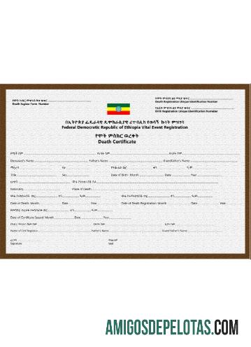 Certidão de Óbito da Etiópia amostra